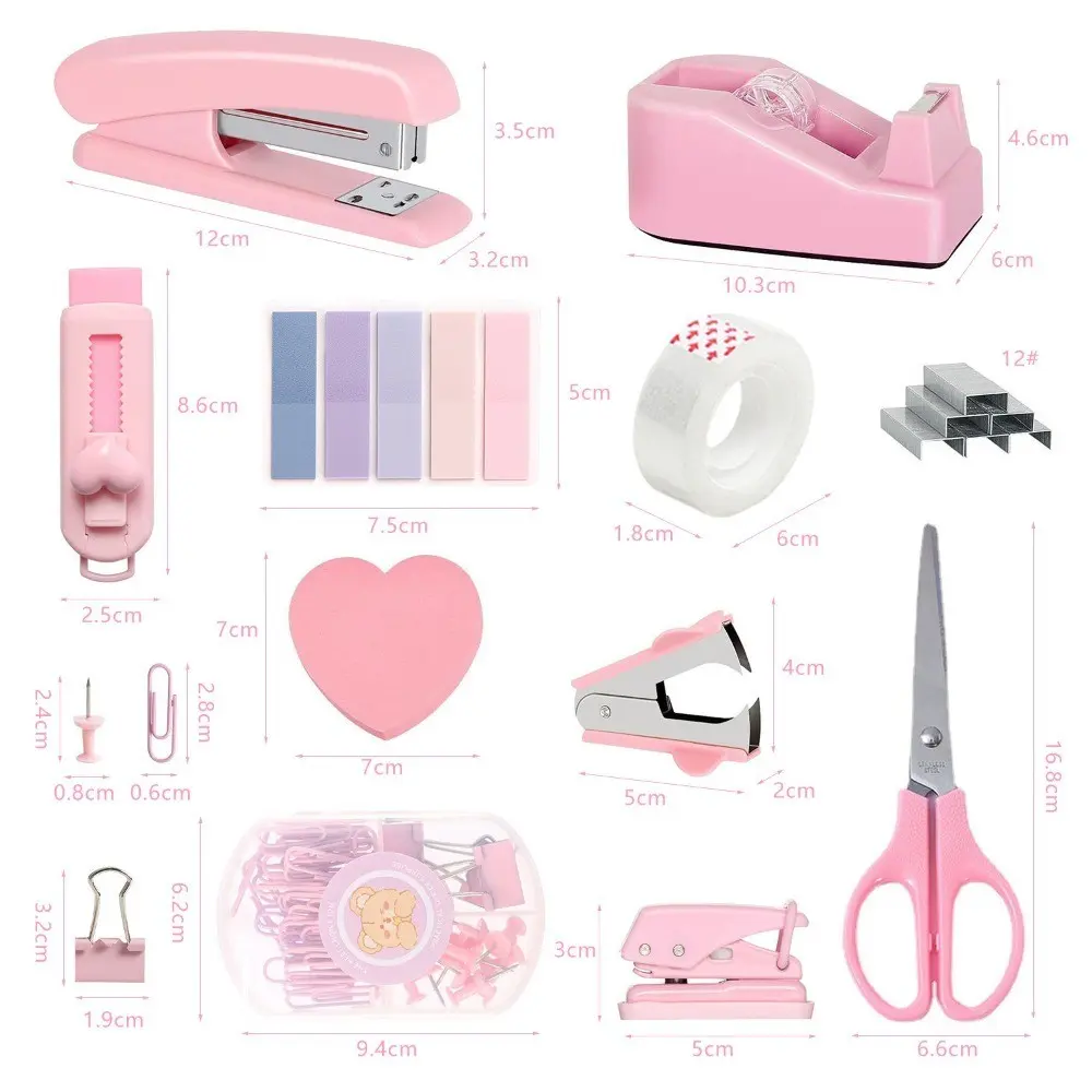 11pcs Office Supplies Set, Tape Dispenser Kit, Desk Accessories, Includes Glue Gun, Tape, Clips, Scissors, Sticky Notes, Ideal Gift for Women
