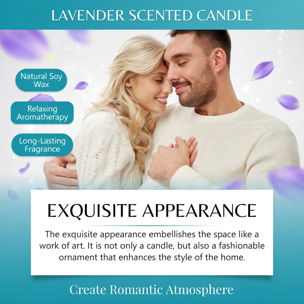 Elegant Lavender Scented Candle - Long Lasting Aromatherapy Candle, Fresh Delicate Fragrance, Romantic Relaxing Atmosphere for Daily Home Use