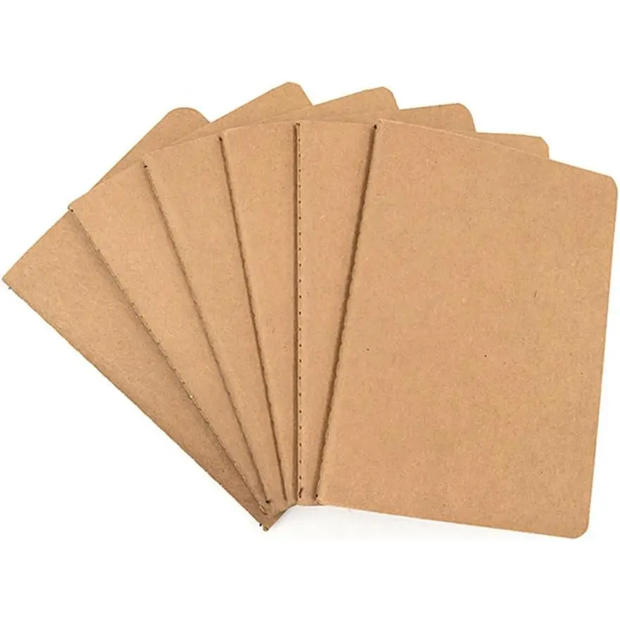 Pocket Notebook 6 pack Brown Softcover Thread-bound Small Notebook Journal Diary Memo NotePad,A6 Size(4"X5.5"),30 sheets(Gridding Pages)
