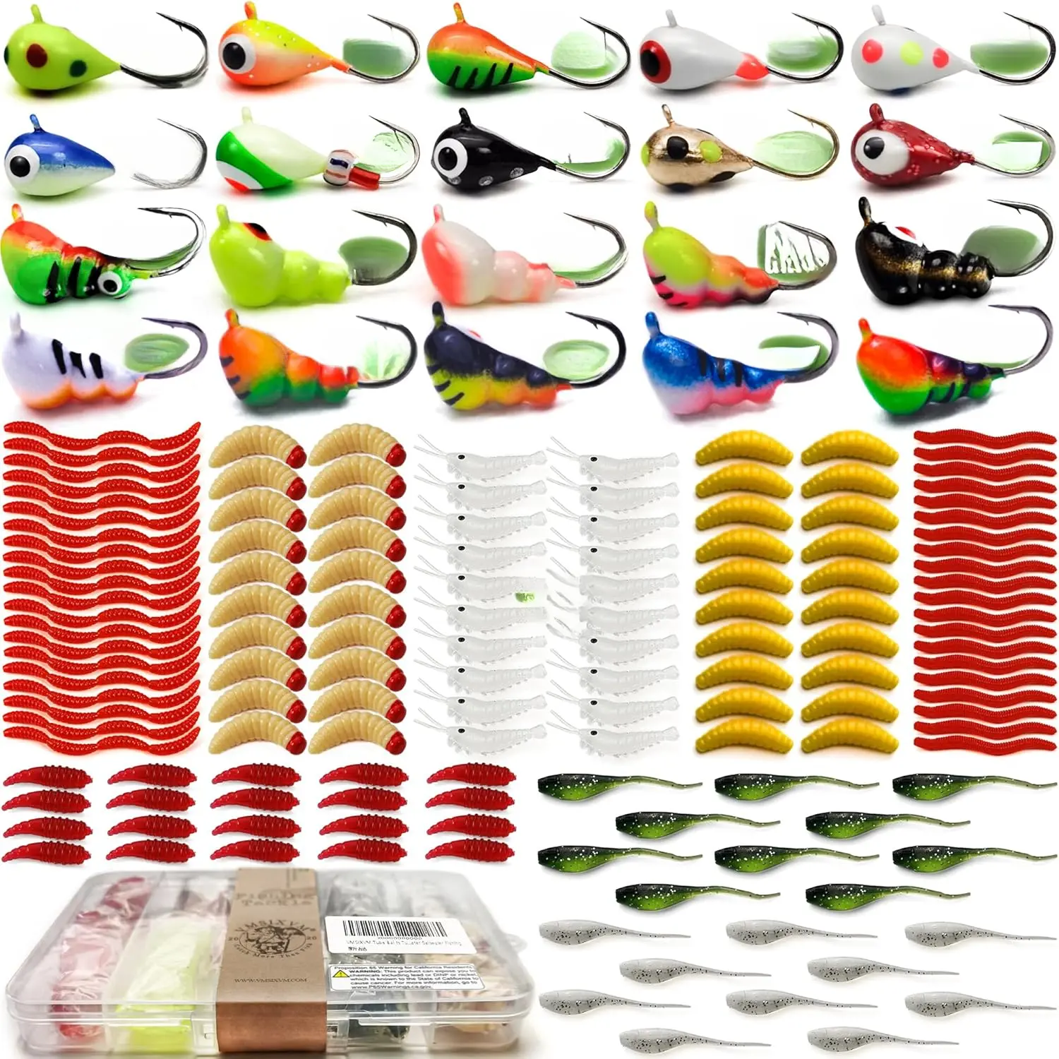 160Pcs Tungsten Ice Fishing Jigs Lures Soft Plastic Worm Baits Kit, Micro Glow Tungsten Winter Jig Heads Hooks  Walleye Crappie Panfish Trout, Ice Fishing Gear Equipment Tackle Accessories