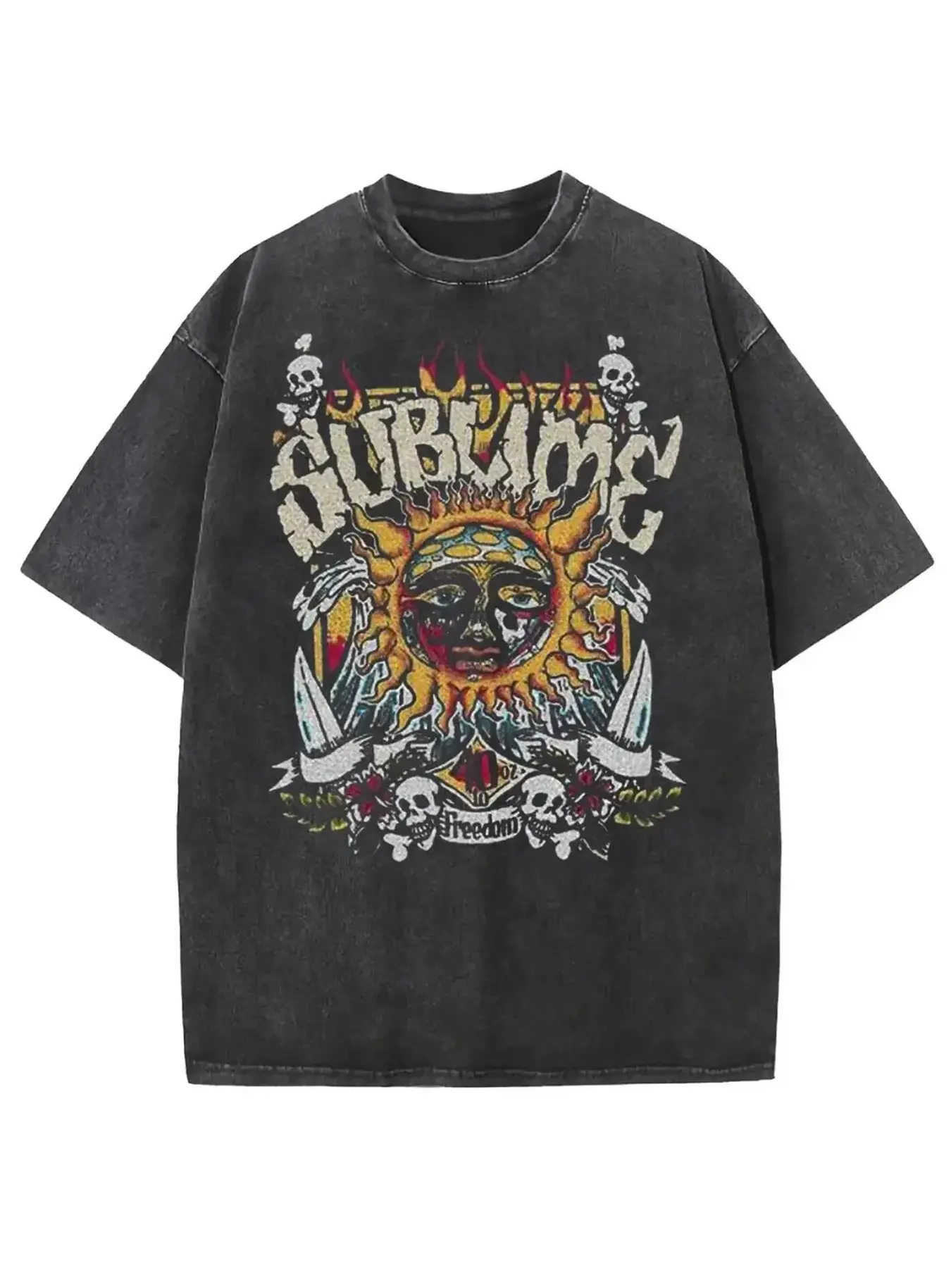 Sublime Vintage Sun Rock Band Graphic T-Shirt Vintage Washed Black Oversized Tee, Perfect Gift Cool Shirts,Graphic Washed Oversized Tees for Men & Women,Summer Round Neck Short Sleeve ,Sports Shirt,Workout T-shirt