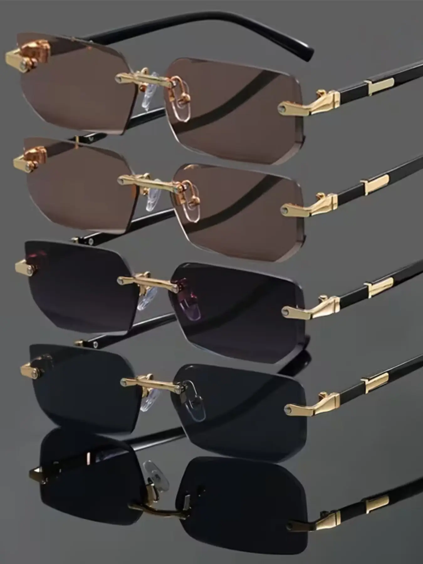 4 Pcs Men's Luxury Frameless Metal Summer Sunglasses, UV Protection Anti-Glare, Driving Business Daily Use, 4 Color Set