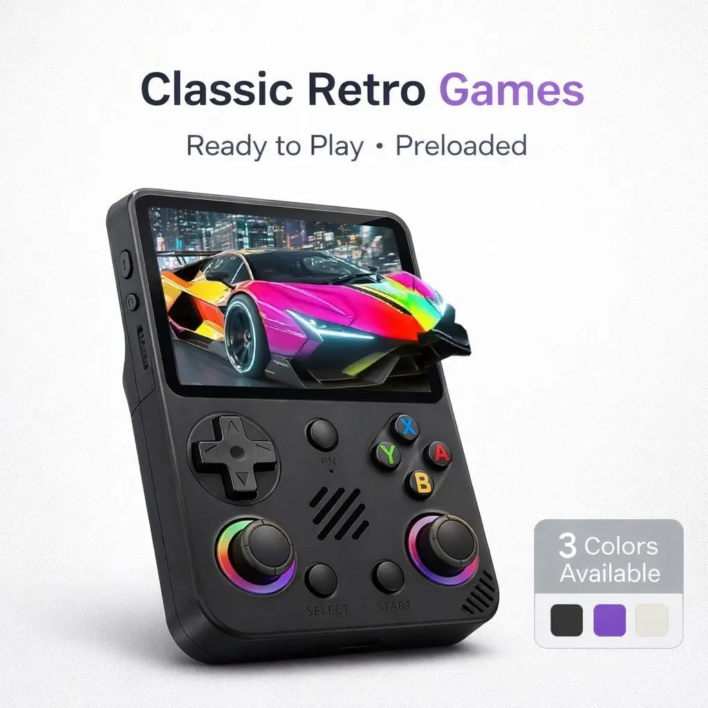 RG36 PRO Retro Handheld Game Console with 3.5 Inch IPS Screen Linux System Multiple Color Options Black Purple White