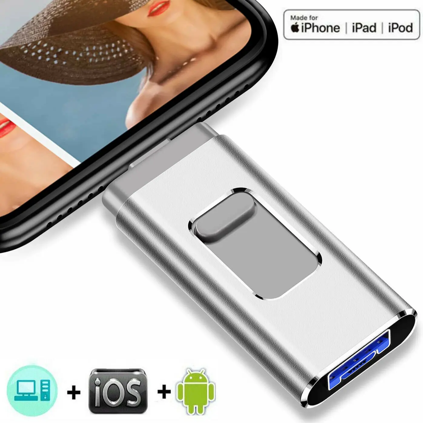 USB Flash Drive for iPhone, USB 3.0 Photo Stick, 1tb External Data Storage, Ultra-Fast Memory Stick, 4-In-1 High-Speed Thumb Drive