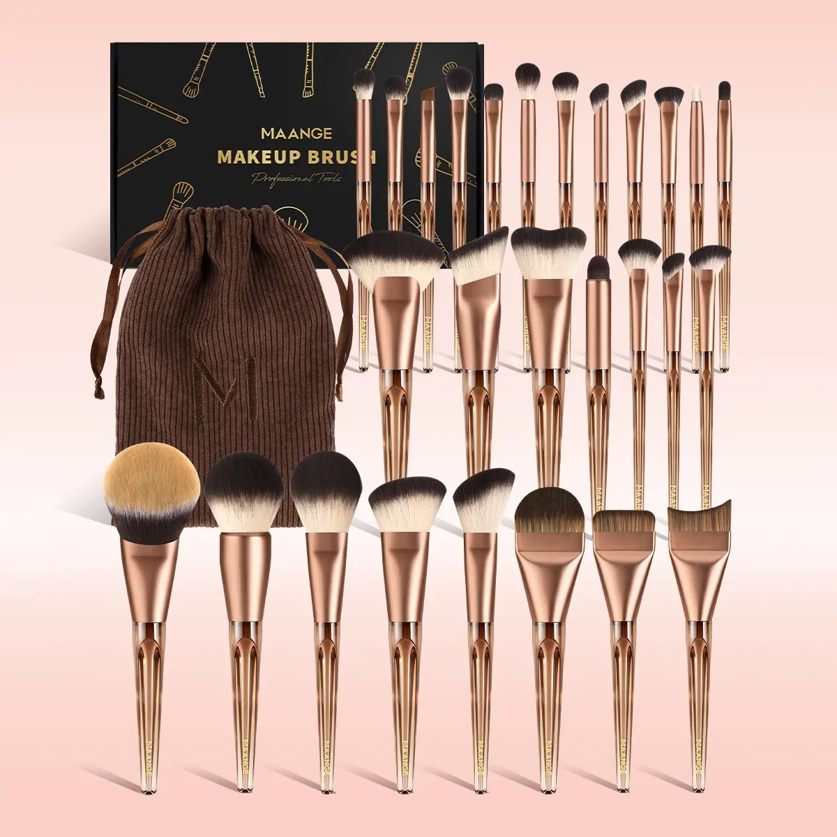 Maange 27-Piece Professional Makeup Brush Set, Foundation, Blush, Powder, Eyeshadow Brushes, Gift Box with Storage Bag, Ideal for Women and Girls, Makeup Brush Kit