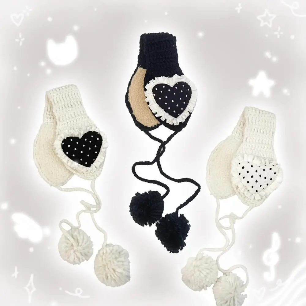 Subculture Knitted Y2K Earmuffs Girls' Ancient Early Thickened Warm Cute Wave Point Love Ear Protection decoration accessories