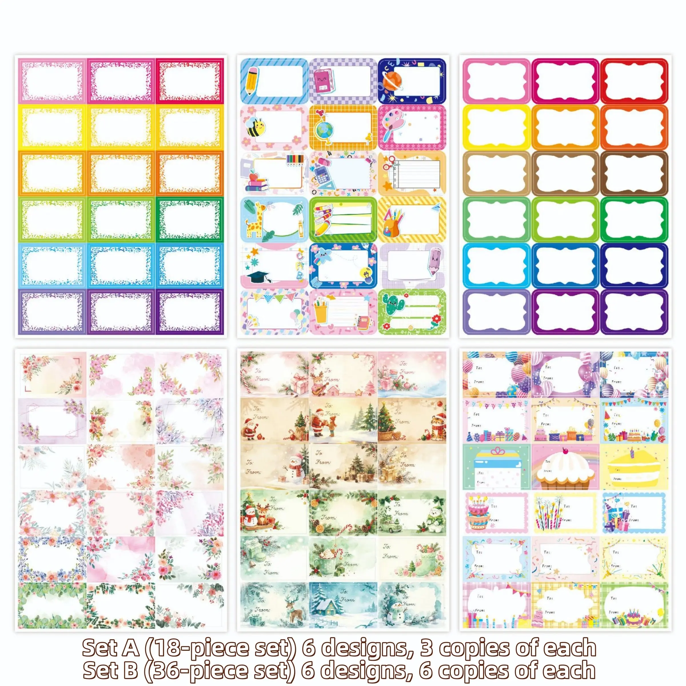 18/36 Piece Label Set, Cartoon Large Name Stickers, Name Labels, Waterproof Tear-Resistant Handwritten Student Supplies, Colorful Name Tags