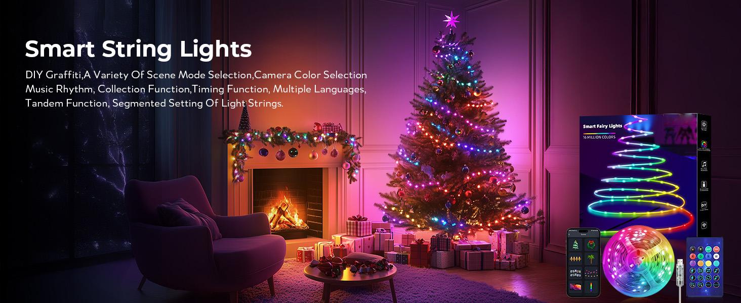 33FT 100 LED Smart Fairy Lights - APP Remote Control, USB Powered, IP65 Waterproof, 12 Modes for Christmas Parties Wedding Centerpiece 33FT 100 LED Smart Fairy Lights - APP Remote Control, USB Powered, IP65 Waterproof, 12 Modes for Christmas Parties Wedding Centerpiece