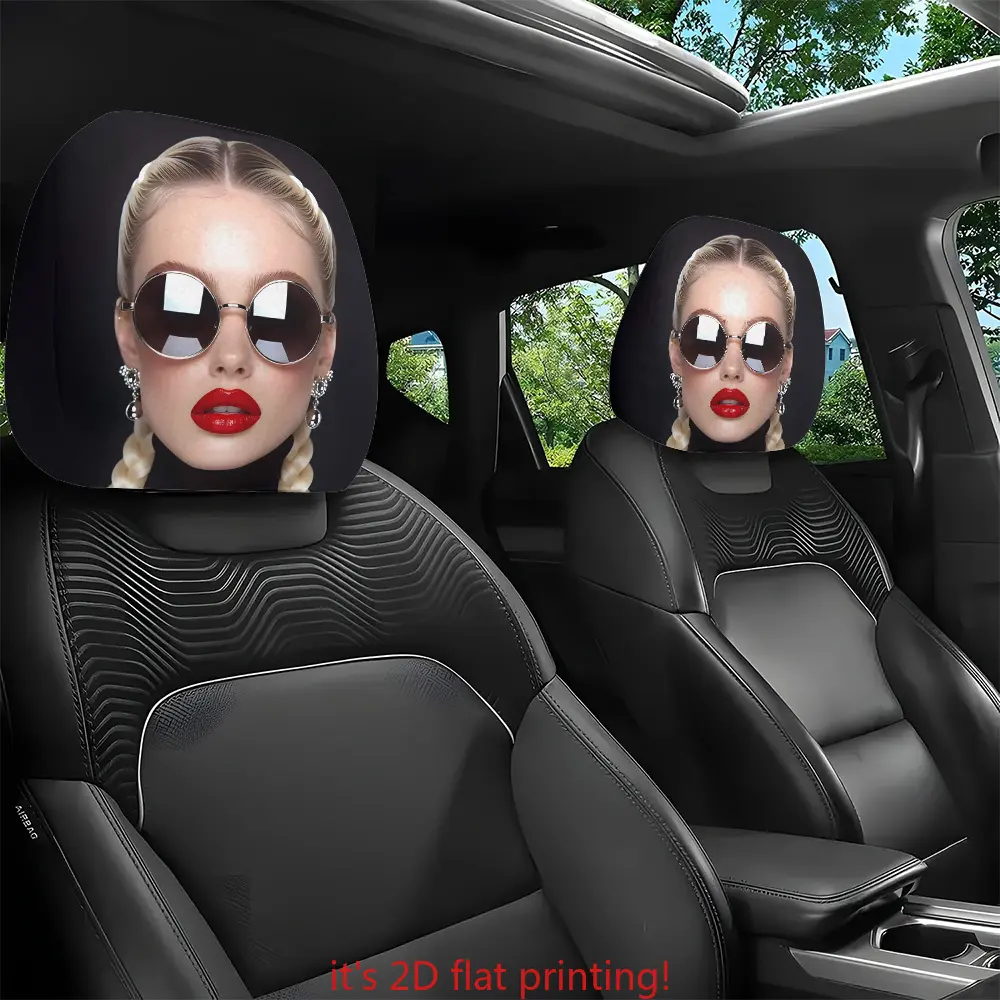 2-Pack Women's Fashion Glasses Red Lip Printed Car Head Pillowcase | Red, Black, Purple Decoration | Trendy Car Interior Ornament, Suitable for Long-distance Self-Driving | Adjustable, Washable, Unique Decoration, Car Accessories