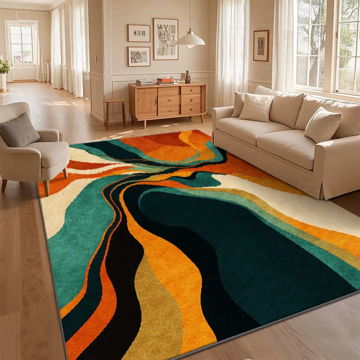 4'x6' Washable Non-Slip Abstract Wave Area Rug, Rugs for Living Room with Local Delivery, Living Room Rugs