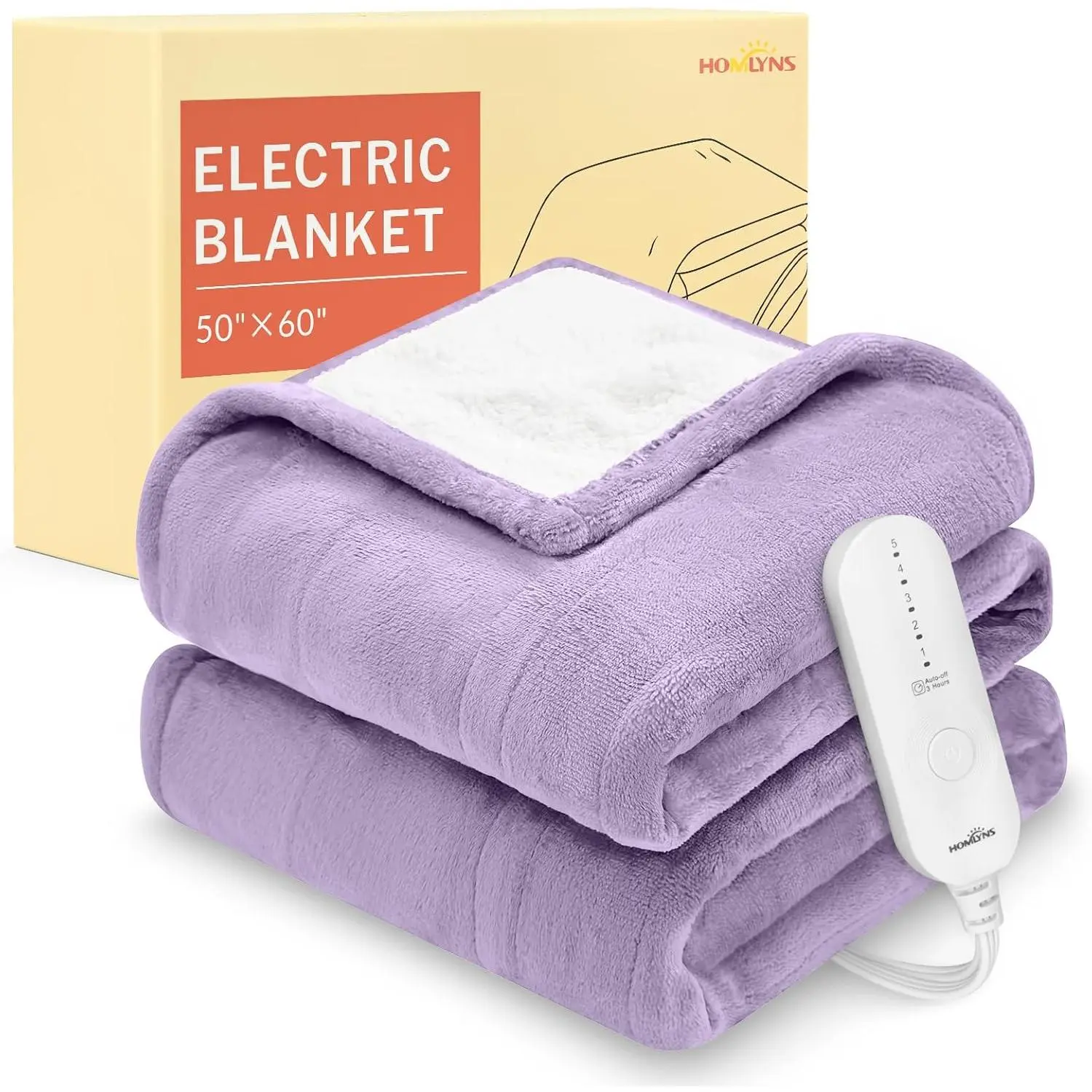 Heated Throw Blanket, 5 Heat & 3 Hours Timer, Purple| 50" * 60", ETL certified, heating, soft flannel and, 8.5 ft cord, Only for 120V Voltage Use