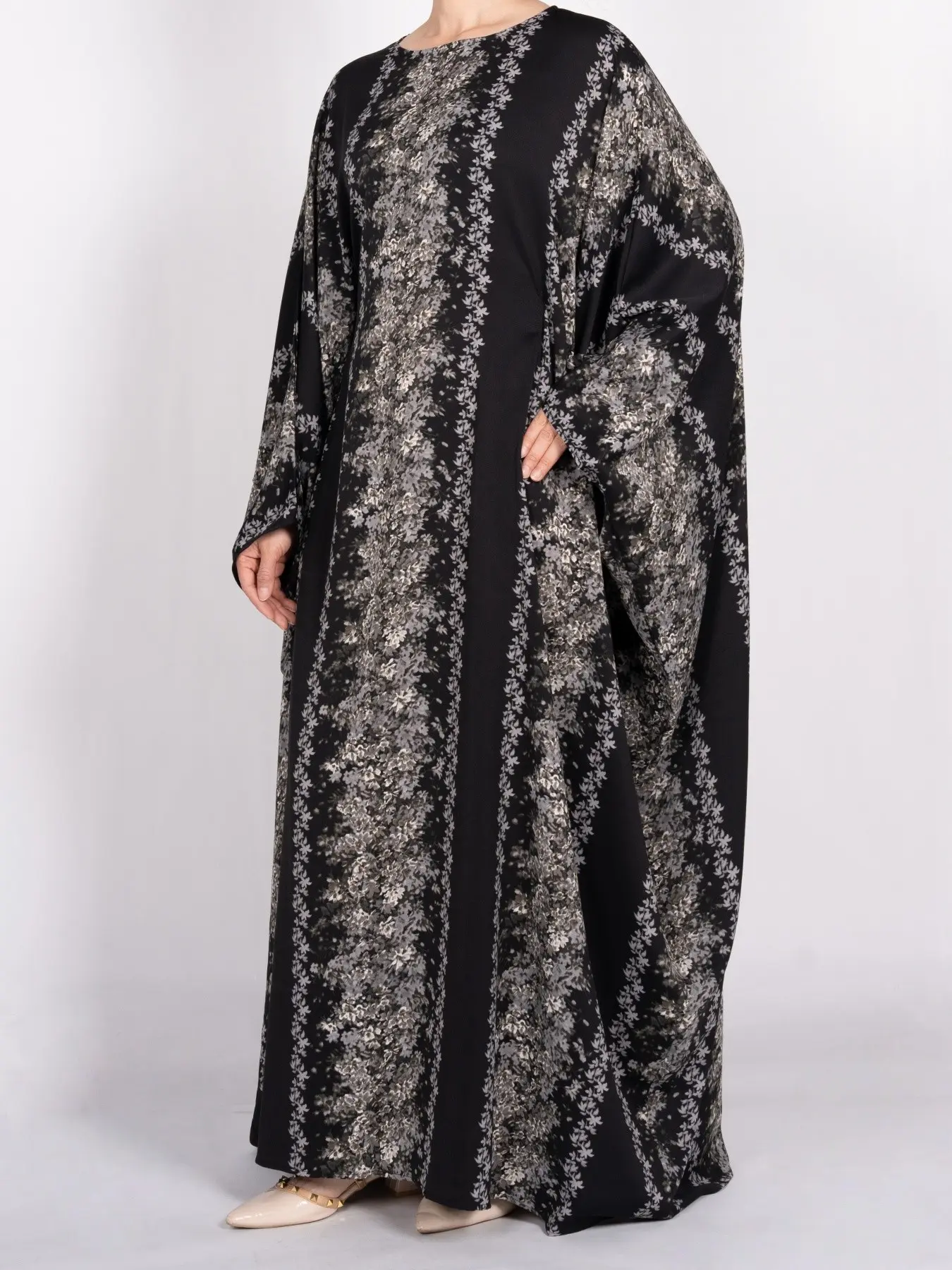 Plus Size Abaya Dress, Long Sleeve Maxi Round Neck Kaftan, All-Over Printed Belted Design, Loose Fit Modest Style, Elegant Islamic Clothing for All Seasons Muslim Kaftan Dress, Modesty Wear