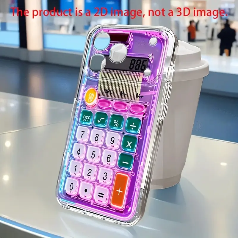 Calculator 2D pattern, purple and blue stylish tech design, drop-proof and scratch-resistant, suitable for iPhone 17/16/15/14/13/12/11/X/XS/XSMAX and various Samsung models, a holiday gift for friends, family, and yourself