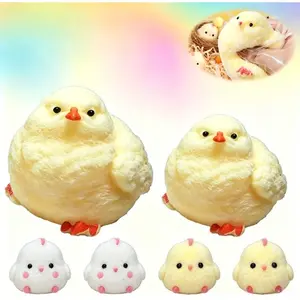 6PCS Chick Squishy Fidget Toys, Handmade Ultra Soft Silicone Squeeze Toy for Kids Adults, Cute Stress Relief Set, Comes with Chick Nest as Gift