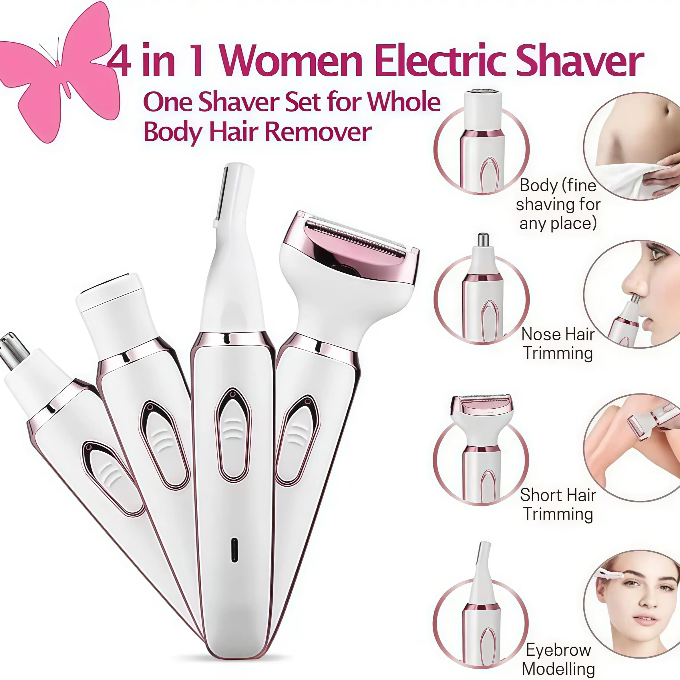 Women's Multi-Function USB Rechargeable Razor, Body Facial Trimmer, Eyebrow Trimmer, Nose Hair Clipper, Facial Hair Remover, Portable Electric Depilatory Kit