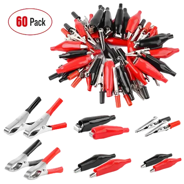 Nilight 60Pcs Universal Metal Alligator Clips with Insulating Sleeve & Insulated Grip, 15Amp Crude Spring Releasable Wire Fixing Part, Rustproof for Automotive Repair, DIY Soldering (Car Repair Tools for Home Use & DIY Enthusiasts)