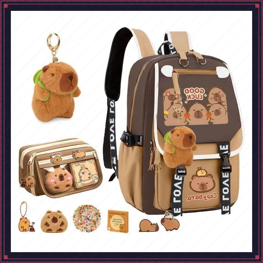 CapybaraBackpackSetforSchoolwithPencilCaseandKeychain,CuteCapybaraSchoolBagGiftwithStickersforGirlsBoysTeens,CapybaraBookbagforDailyUseandTravel