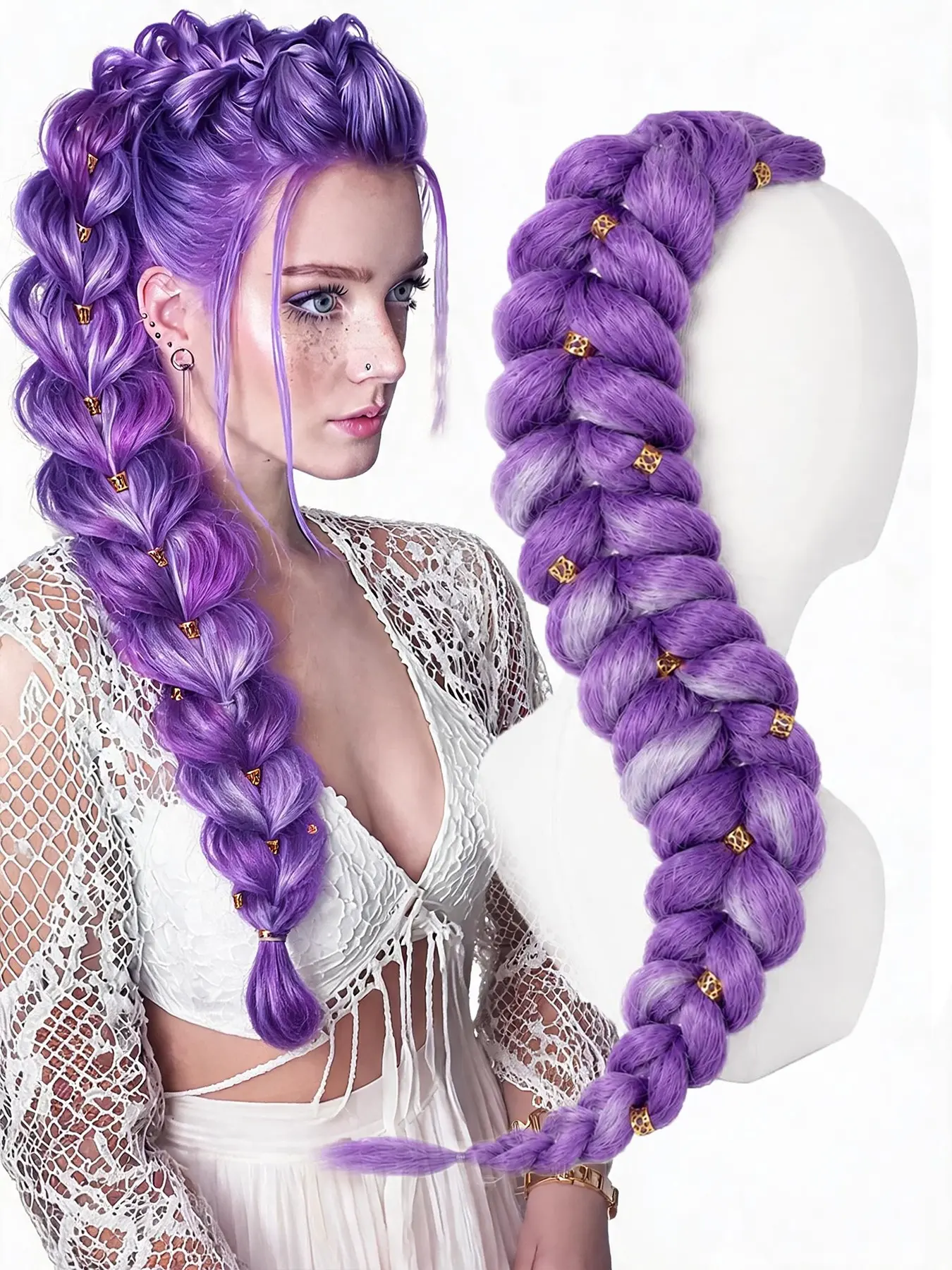 24 Inch Pre-Braided Ponytail Extension for Women, Synthetic Hairpieces, Soft Synthetic Fiber, Elastic Loop, Cuffs, Ideal for Cosplay and Events