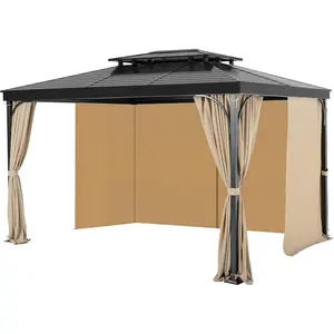 VEVOR Gazebo Curtains Outdoor, Fit Most 12'x 10'x 7' Gazebos, 4 - Panel Sidewall Gazebo Privacy Curtains with Zippers, Outdoor Curtain Replacement for Patio Canopy, Only Curtain, Coffee