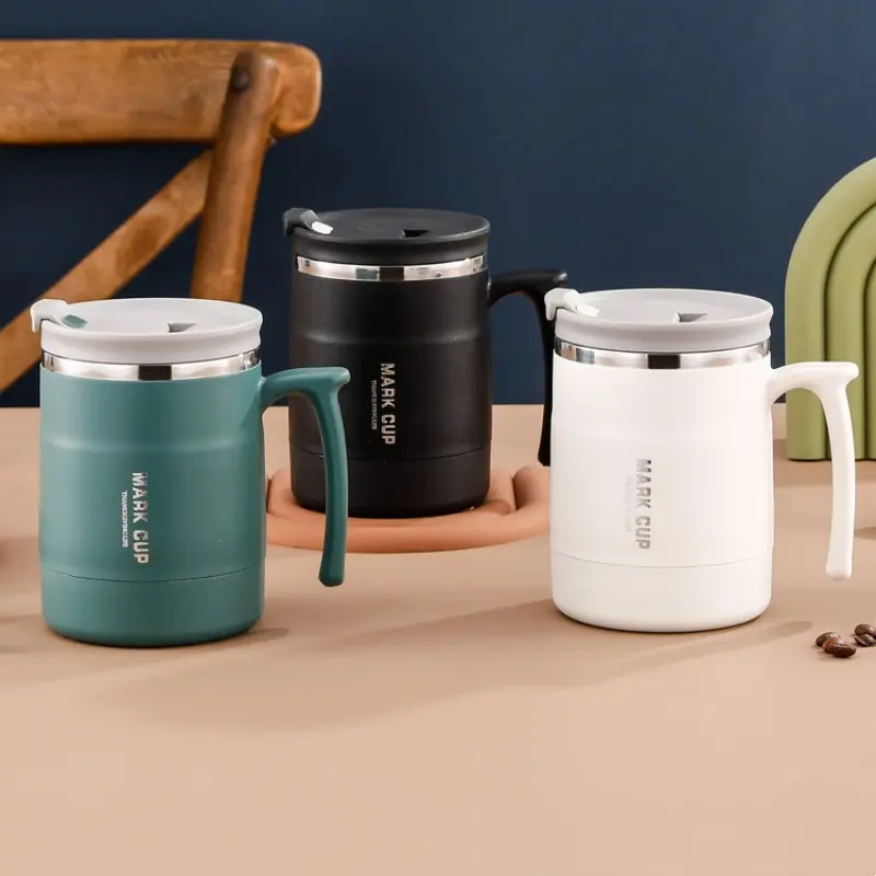 400ML Stainless Steel Mug with Lid and Spoon, Durable Reusable Portable Coffee Cup, Modern Style Water Glass, Tea Cup, High-Quality Drinkware