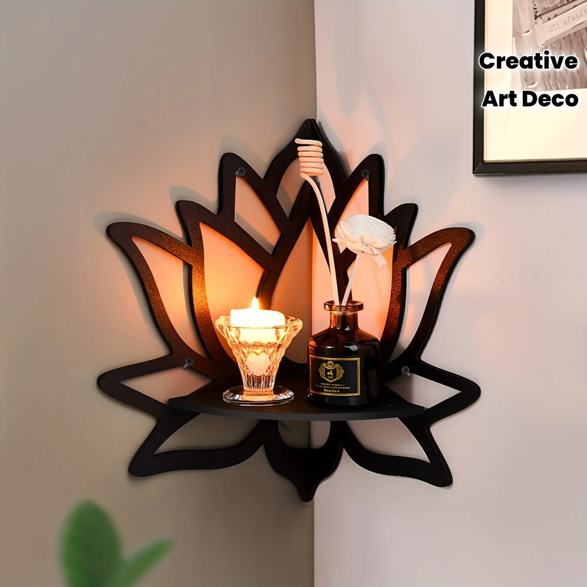1-Piece Creative Lotus-Shaped Corner Wall Cabinet - Right-Angle Decorative Shelves for Aesthetic Living Room, House & Room Home Decor, Room Decor, House Decor