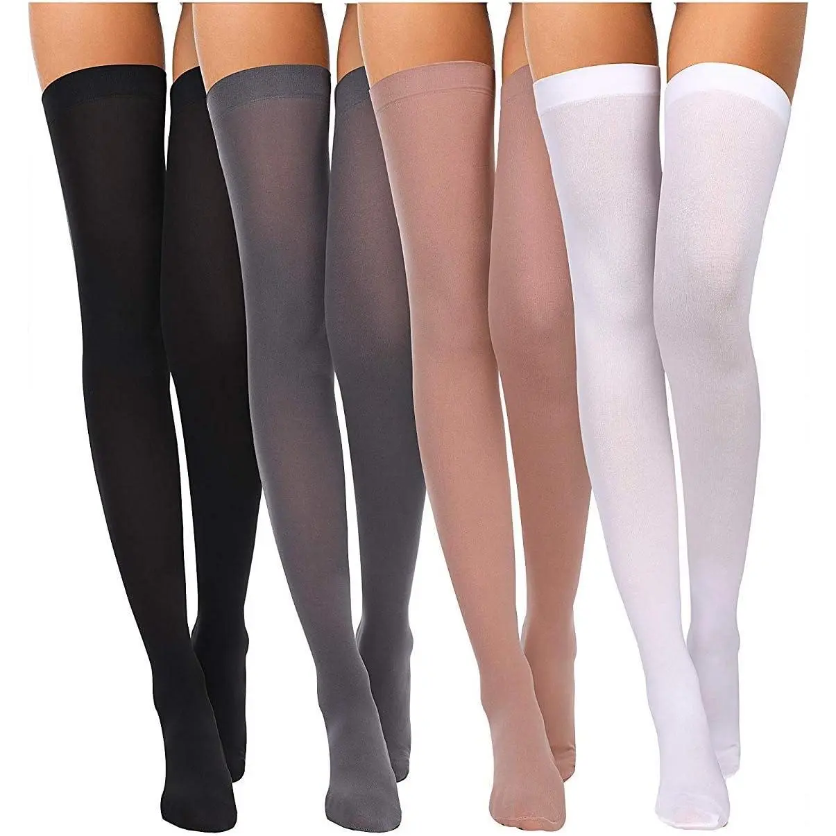 4 Pairs Women's Thigh High Stockings - Basic Ultra Thin Sheer Nylon Hosiery for Bridal, Durable & High Stretch, Sheer Look, Line Dry, Prevents Injures