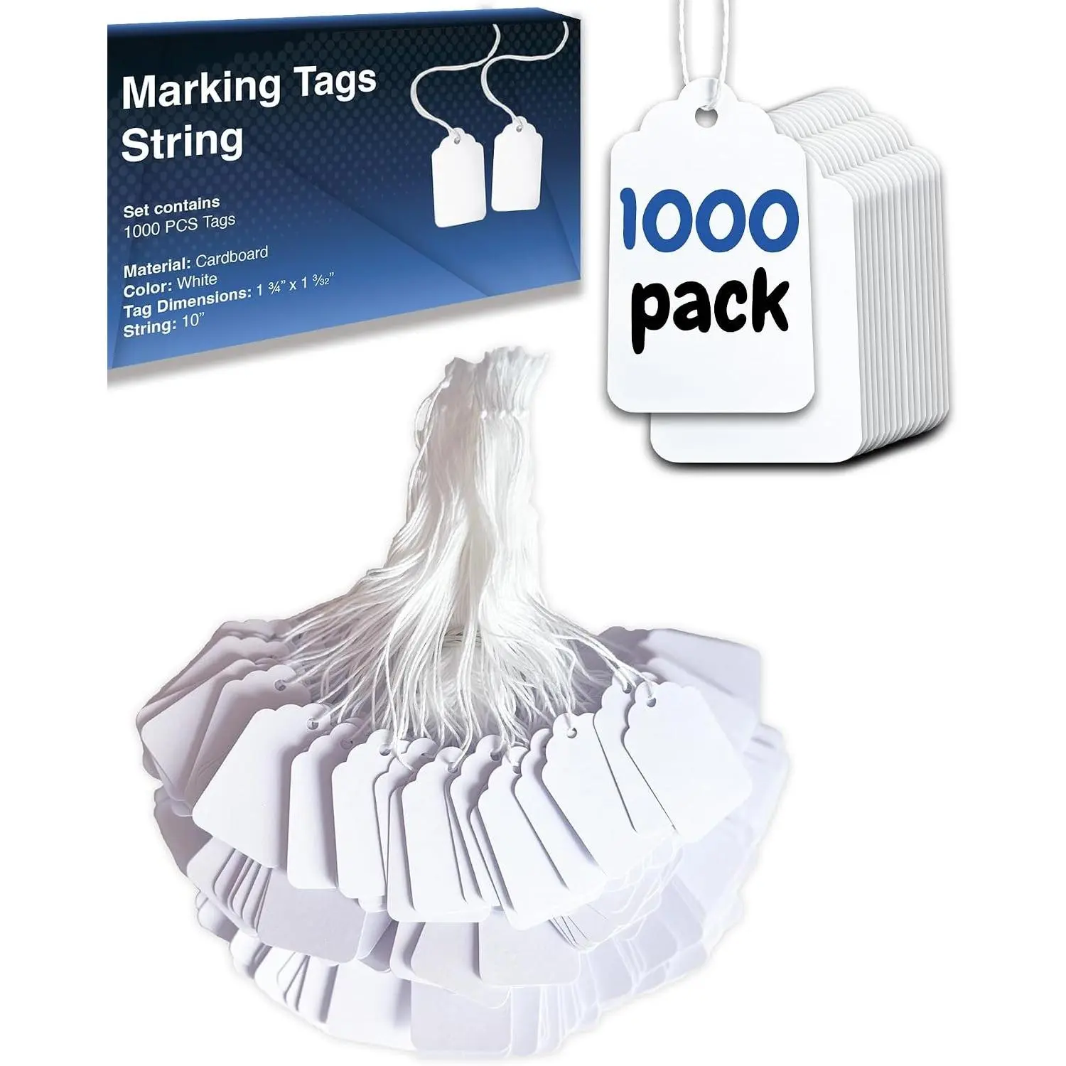 Price Tags with String Attached – 1000 White Hang Tags, 1.75 x 1.093 in, String Tags for Clothing, Jewelry, Retail, Garage Sale