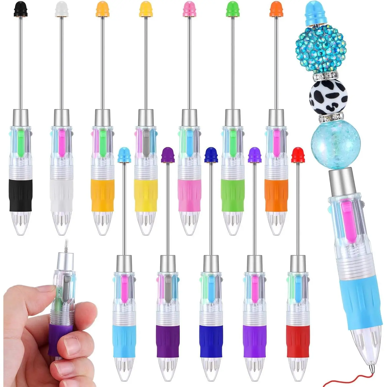 12 count  to School Multicolor Beadable Pens 4 in 1 Colored Beads DIY DIY Retractable Ballpoint Pens for Classroom Teacher  Making Kit(Multicolor)