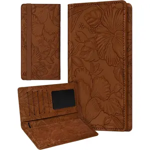 Embossed Leather Checkbook Cover for Women Terracotta Personal Checkbook Holder for Top & Side Tear Duplicate Checks Slim Wallet Style Check Book Cover