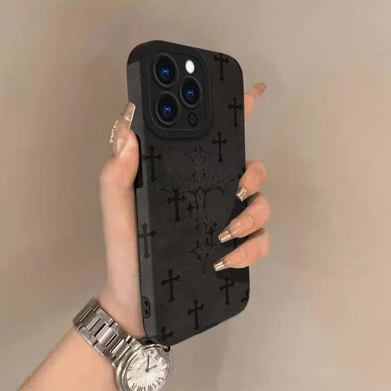 Black cross-patterned phone case, compatible with iPhone 17, Pro Max, Air 16, 16e, 15, 14, 13, 12, 11, Pro Max Plus, X, XS, MAX, XR, back cover.