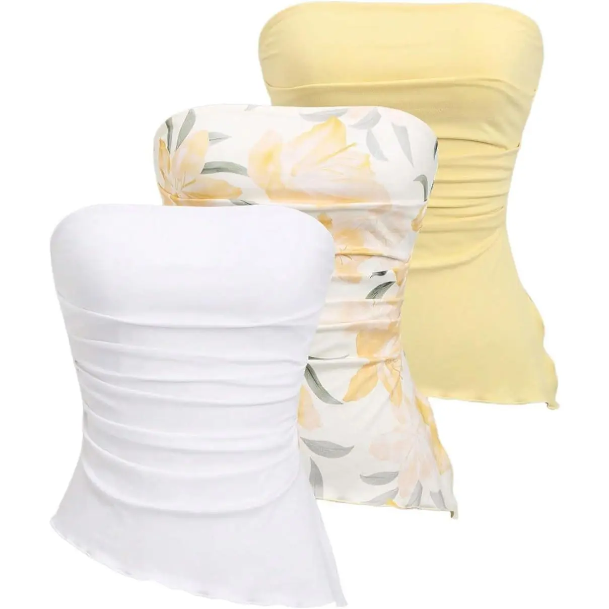 Women's 3 Pack Strapless Floral Tube |   Bandeau Tops, Asymmetrical, Cute, Summer