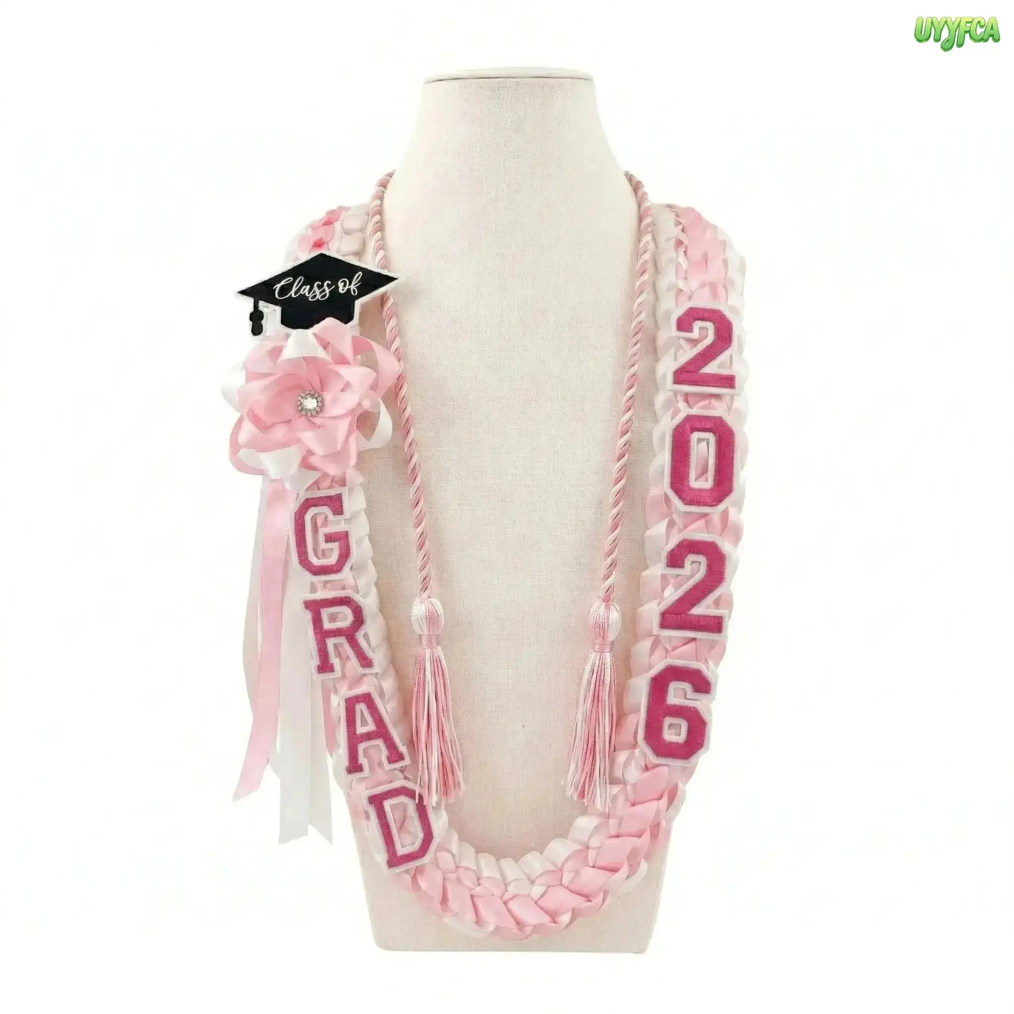 Class Of 2026 Handmade Ribbon Graduation Lei And Honor Cord Combo, Grad Cap Pin, Two Tone Braided Hawaiian Style Grad Necklace, Multiple School Color Options, Ideal Decor And Keepsake Gift For High School And College Senior Graduates,Summervibes