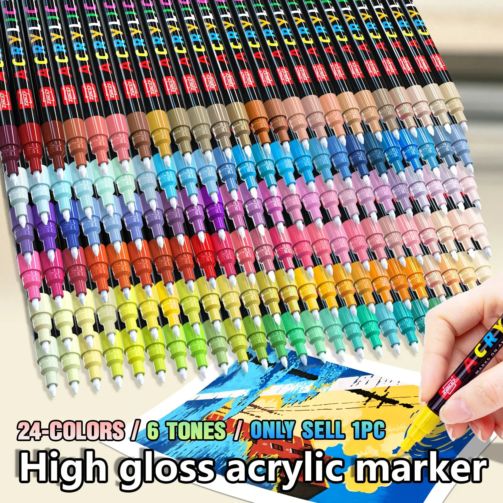 Guangna Acrylic Paint Marker Pen, 24 Colors, 0.7mm Fine Tip, Strong Coverage, Ideal for Art, DIY, School Supplies, Back-To-School Season