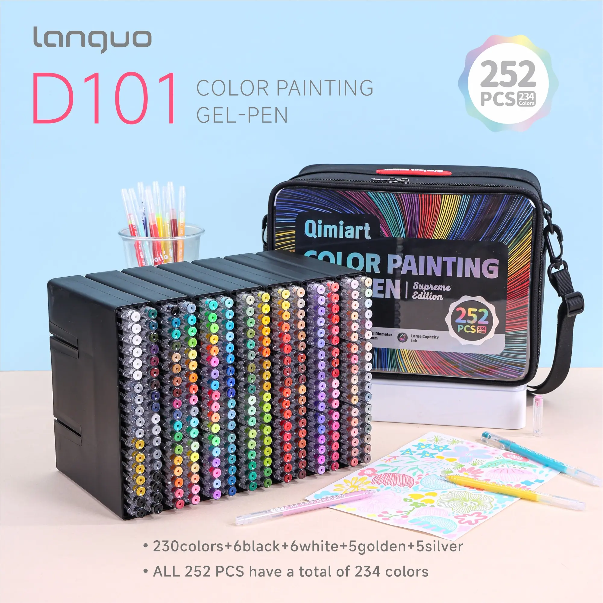 252pcs 234 Colors Colorful Stylo Gel Pens Set, Assorted Medium Point 0.7mm, with Organizer Bag, Perfect for Vibrant Colored Writing and Sketching