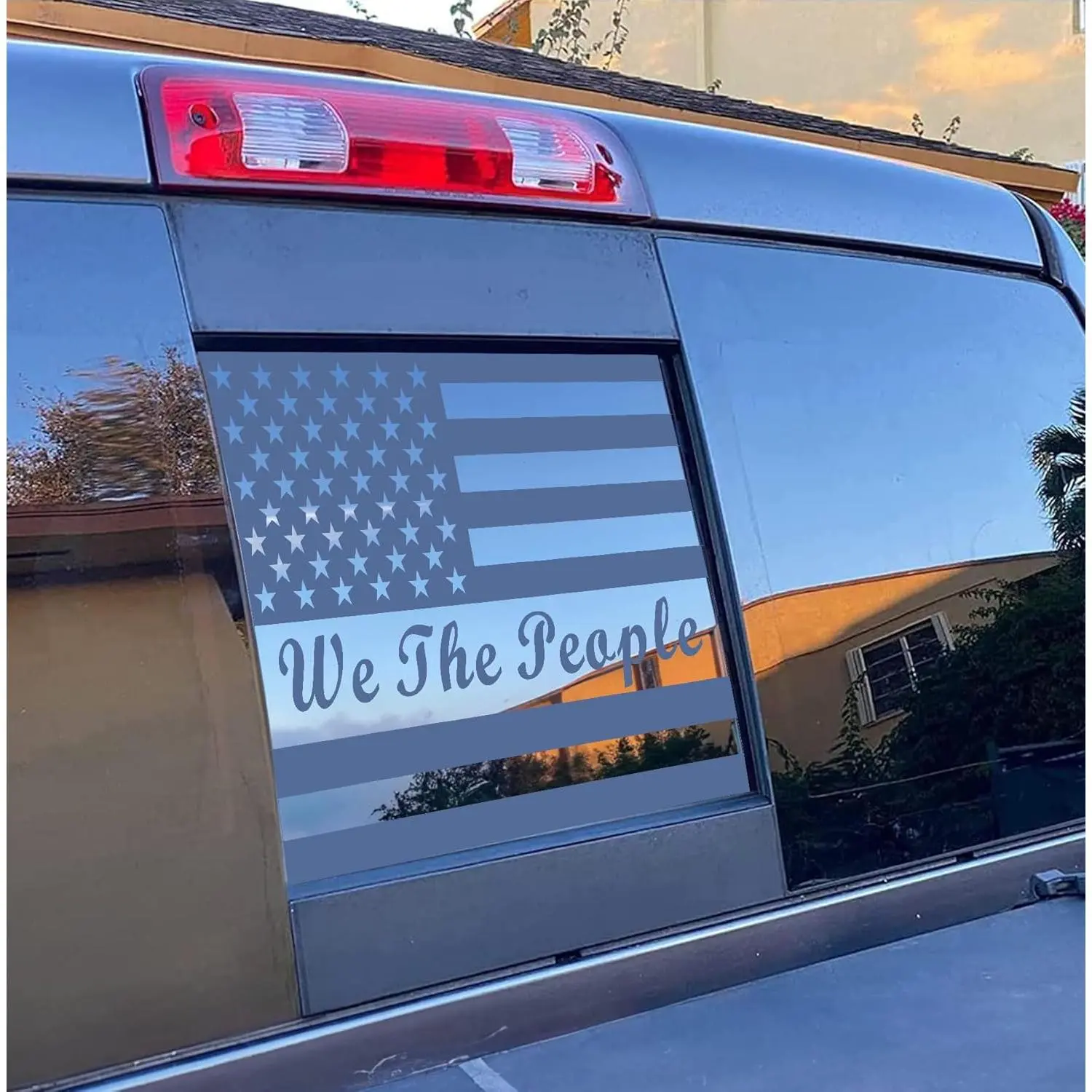 American Flag Rear Middle Window Decal for Chevy Silverado Sierra 2019-2026, Matte Black 'We The People' Vinyl Sticker, Patriotic Truck Exterior Accessory