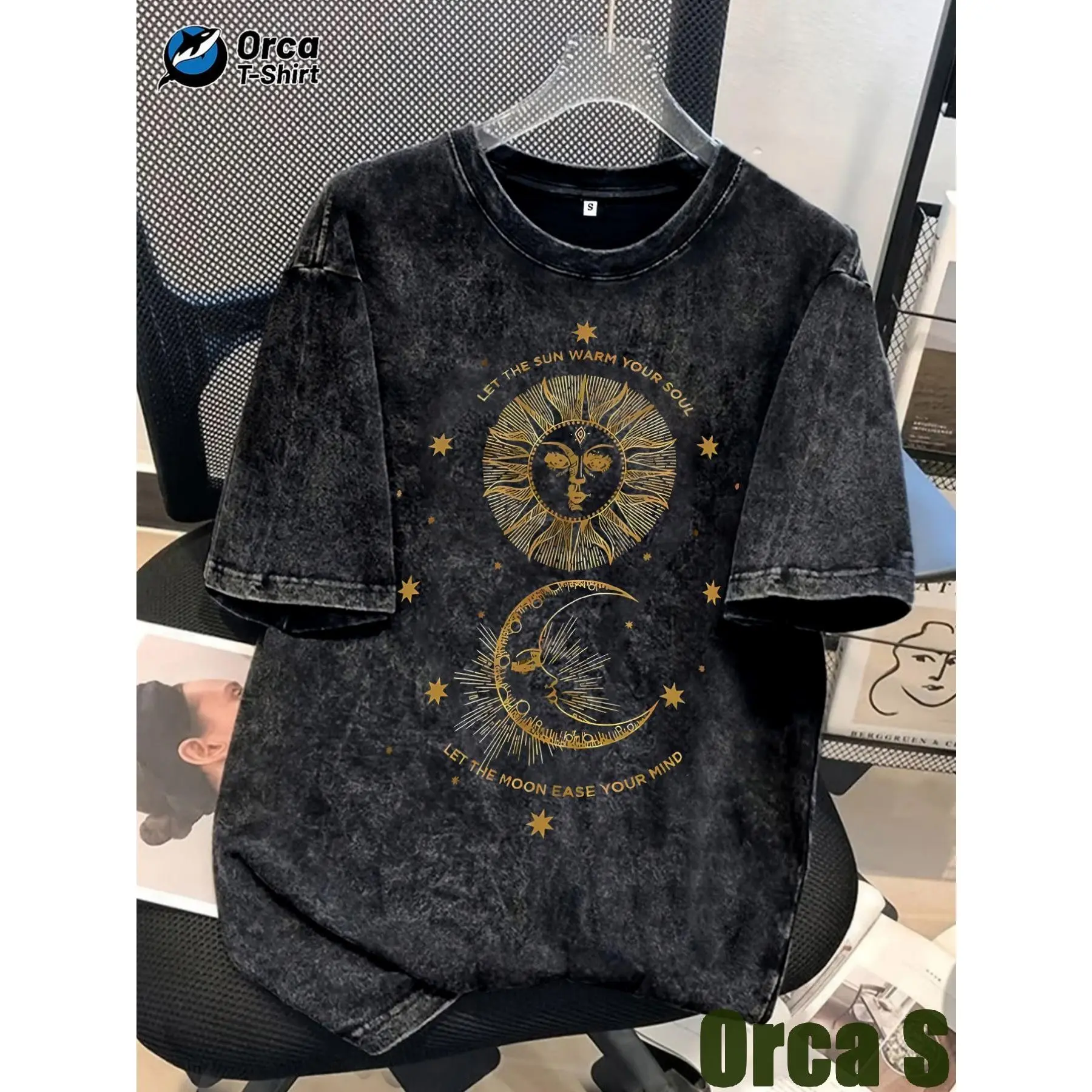 Orca Fashion Men's Basic Round Neck Short-Sleeve Graphic T-Shirt - Personalized Safe Star Print, Washed Breathable Cotton, Casual Loose Sleeve Loose-Fit, All Seasons Streetwear Ideal for Holidays, Leisure