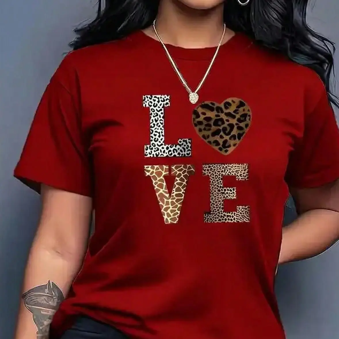 Women's Round Neck T-Shirt with Casual LOVE Leopard Heart Graphic | Soft 100% Cotton Streetwear, Lightweight Fabric, Shortsleeve Regular Fit, Shirts For Women, Back To School Haul, Graphic Tees, Machine Wash