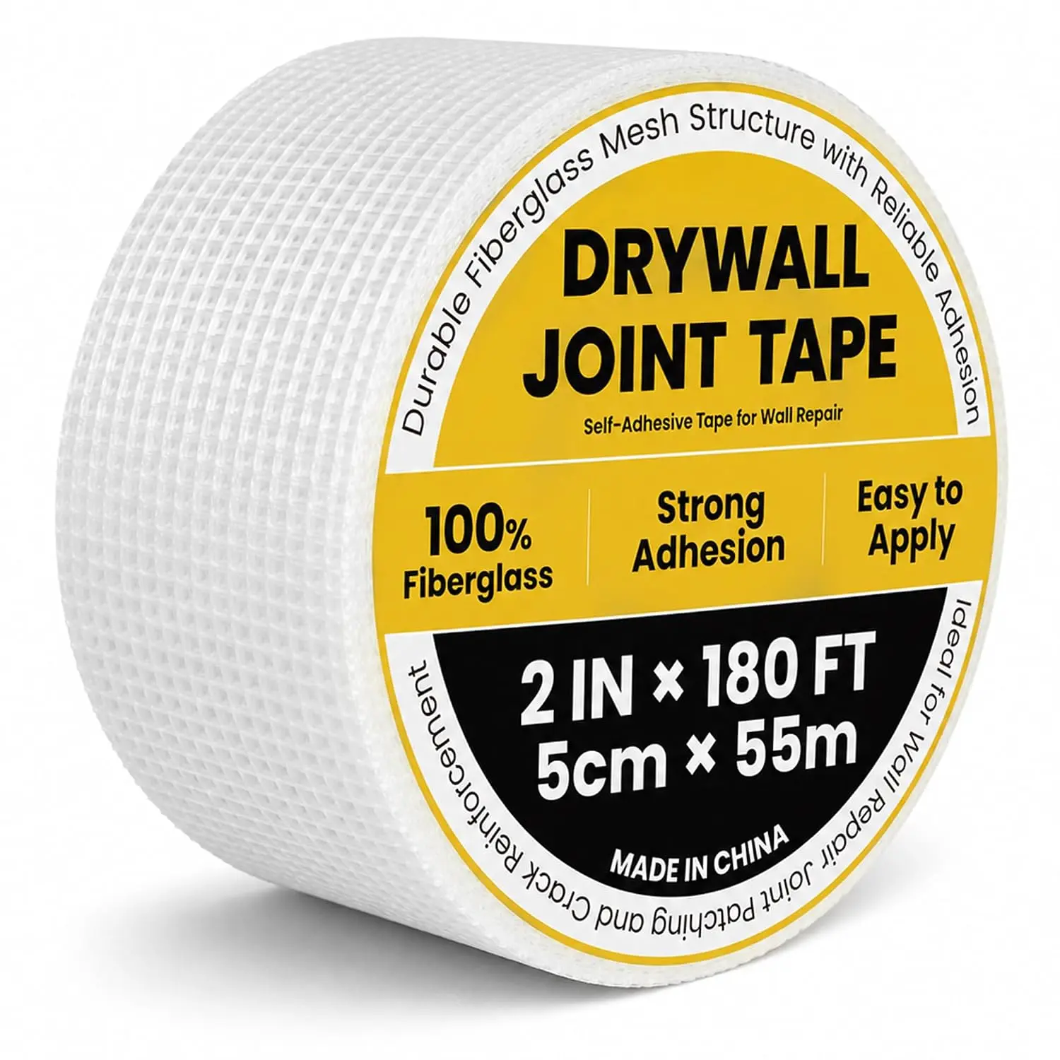 Drywall Tape 2 in x 180 Ft, Self-Adhesive Fiberglass Mesh Tape for Drywall Repair, Heavy Duty Sheetrock Tape for Wall Crack Repair, Joint Reinforcement and Seam Patching