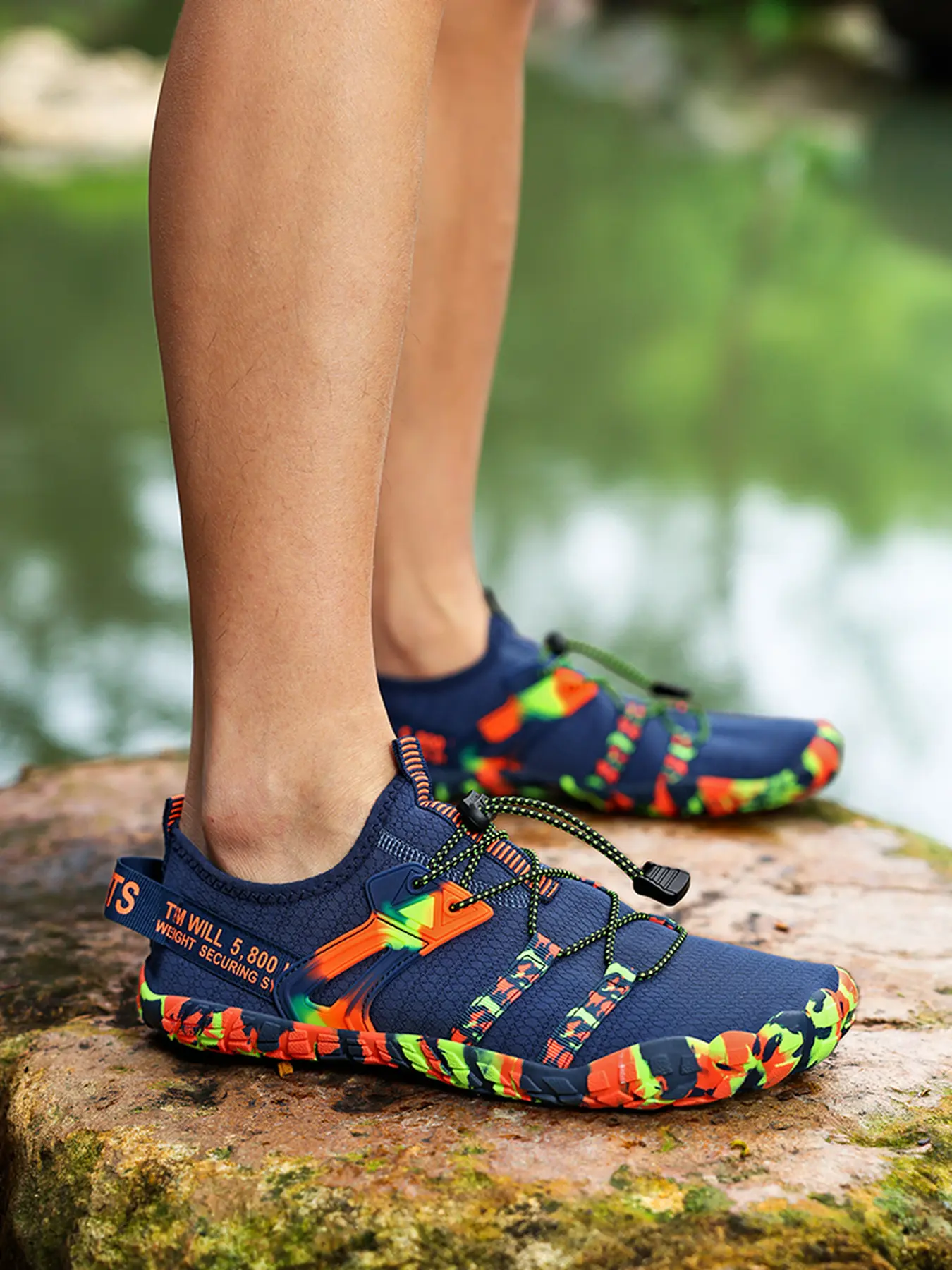 Men Women Barefoot Water Shoes, Quick Dry Five Toe Aqua Socks with Adjustable Drawstring, Non Slip Beach Swim Shoes for Surfing Hiking Kayaking Yoga