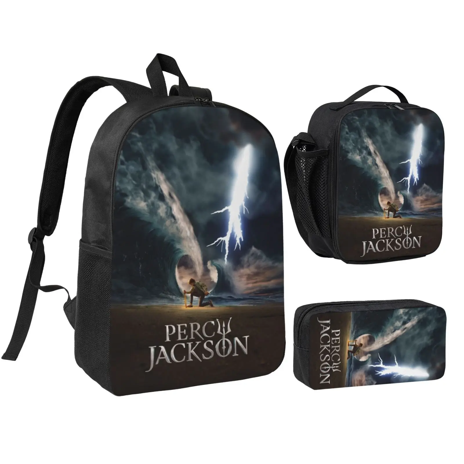 Anime Percy Jackson2 3Pcs School Backpack Set for Teen Boys Girls, Adjustable Shoulder Straps Lightweight Bookbag with Insulated Lunch Bag & Pencil Case, School bag, Travel Office Daily Bag