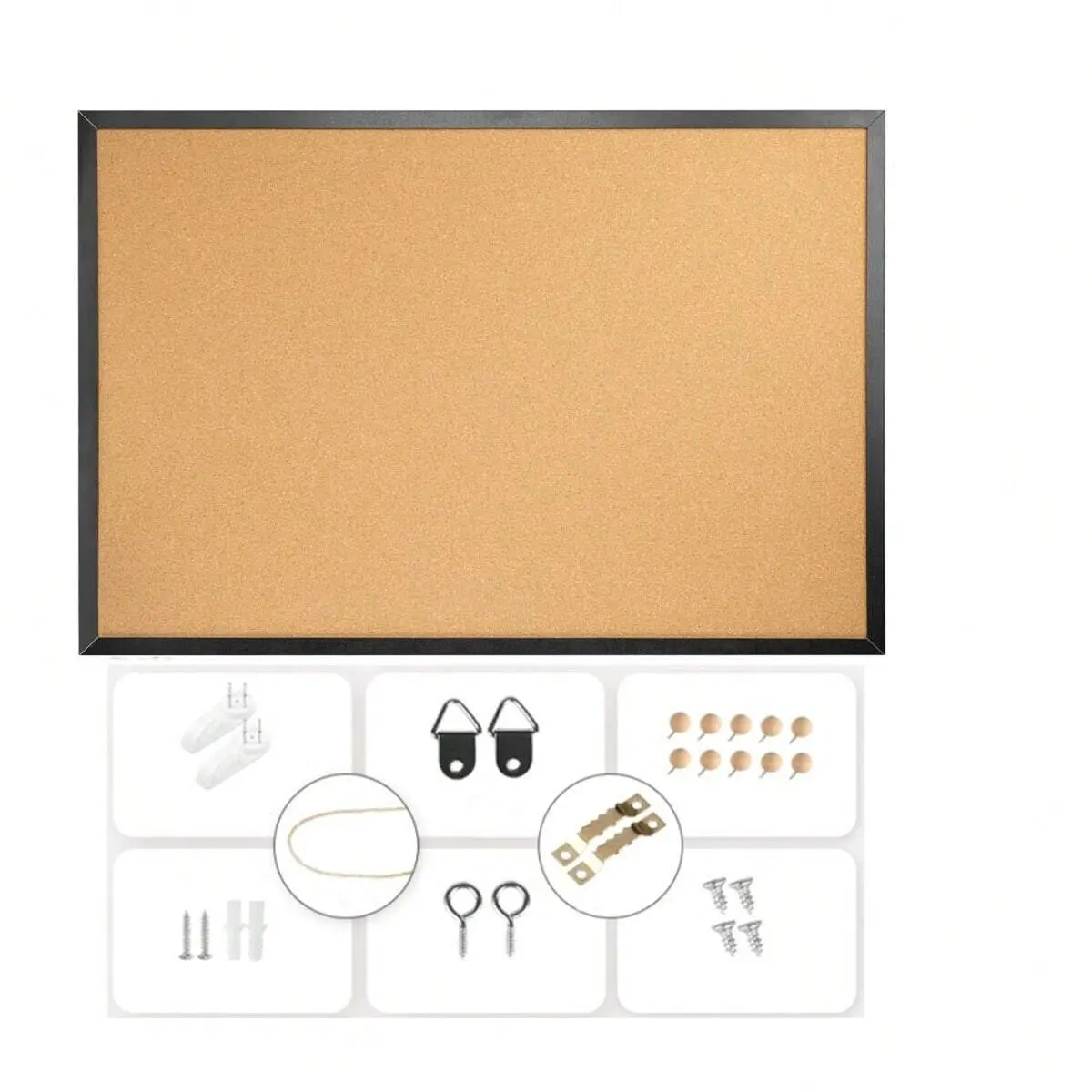 12x8 Inch Cork Bulletin Board, Oak Frame, Vision Board, Presentation Board, Hanging Pin Board, Office, Home, School Wall Decor, Includes Pins, Hooks, Washers, Screws