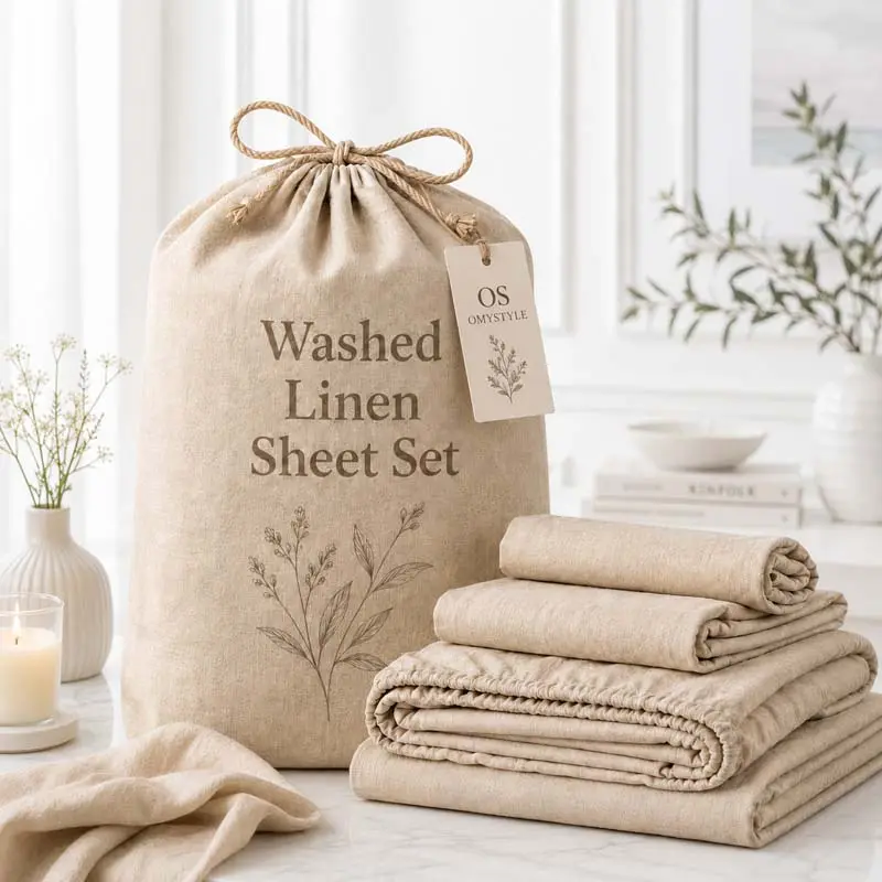 OS OMYSTYLE Children's 4-Piece Linen Blend Woven Fabric Bed Set - Breathable, Ultra-Soft, Durable, Skin-Friendly, Anti-Pilling, All-Season, Machine Washable, Other Patterns - Ideal for Single Beds, Great Back-To-School Gift