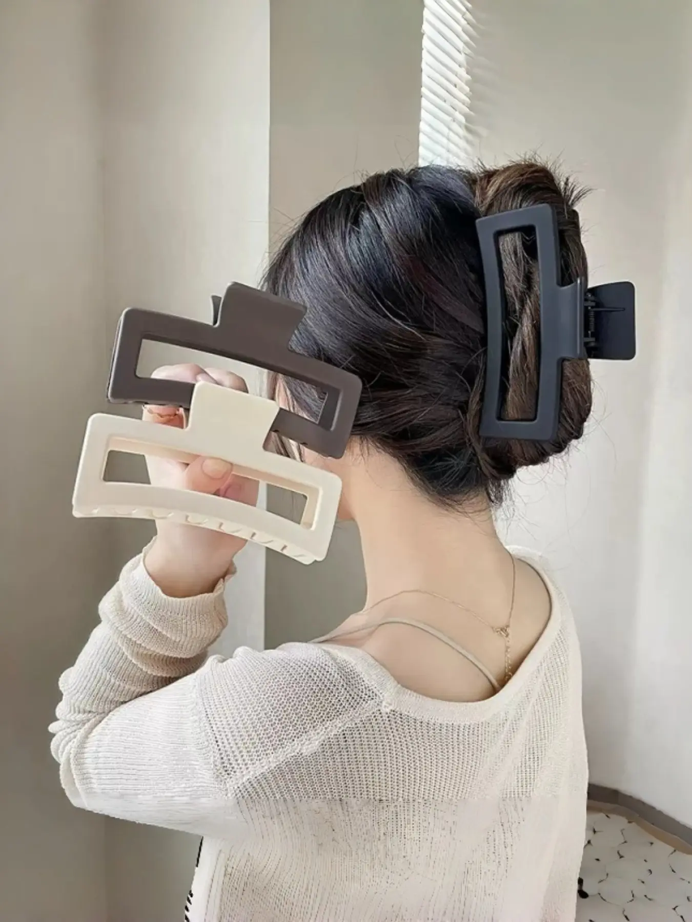 3pcs Square Extra Large Claw Hair Clips, Large Volume Shark Clip for Thick Hair, Women's Rear of Head Clip, Stylish Hair Style Accessory, Fashion Hair Accessories, Claw Clip Pack
