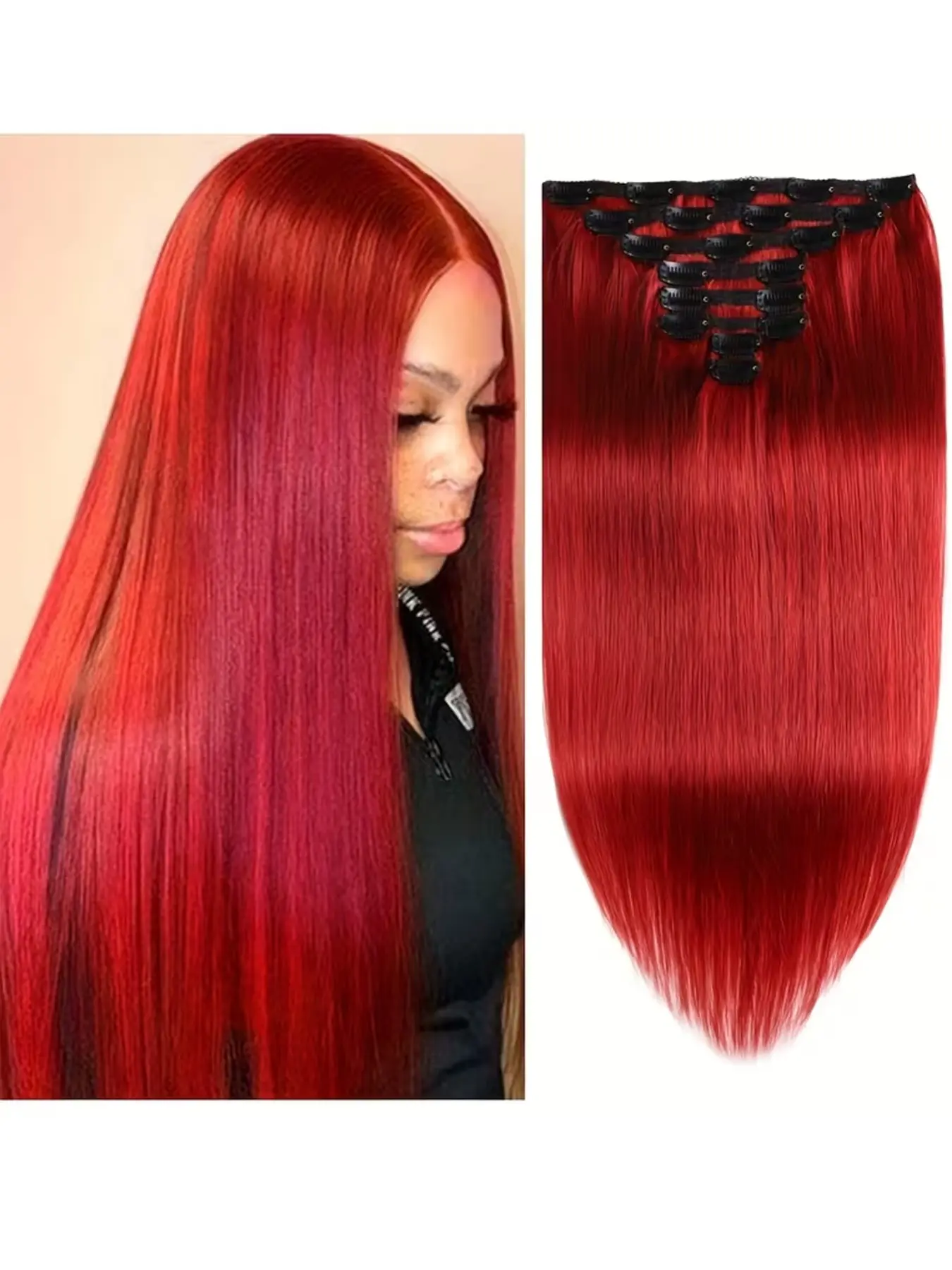 Red Straight Clip in Hair Extensions Soft Real Human Hair Straight Clip ins 120g 8pcs/set Per Brazilian Remy Wine Red Human Hair Extensions