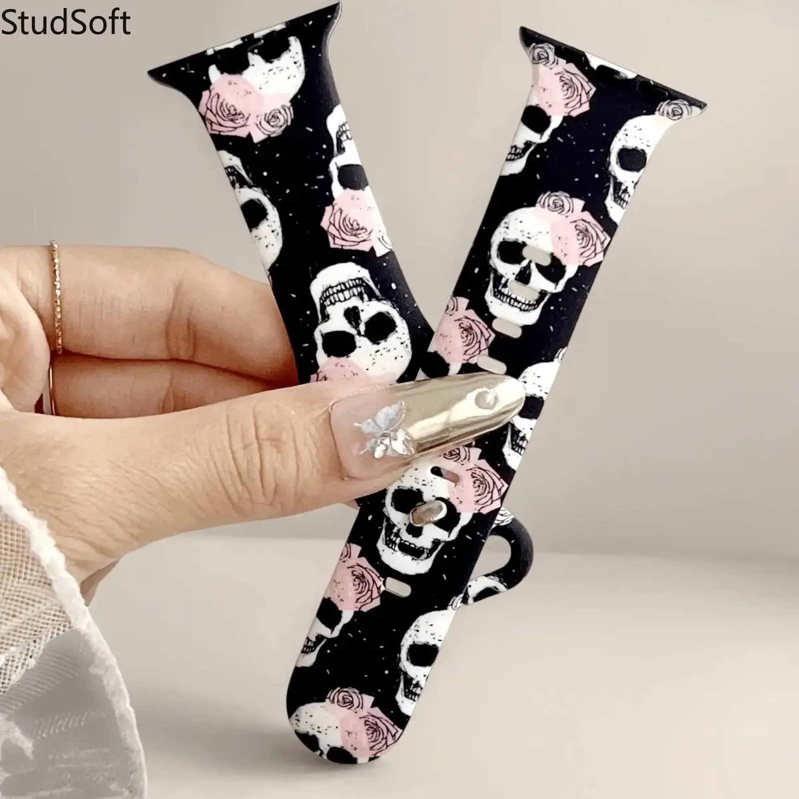 Halloween Zombie Skull Printed Silicone Watch Band Cool Horror Pattern Strap Compatible with Apple Watch Series 11 10 Ultra 2 42mm 46mm Spooky Wristband,back to school,back to school haul