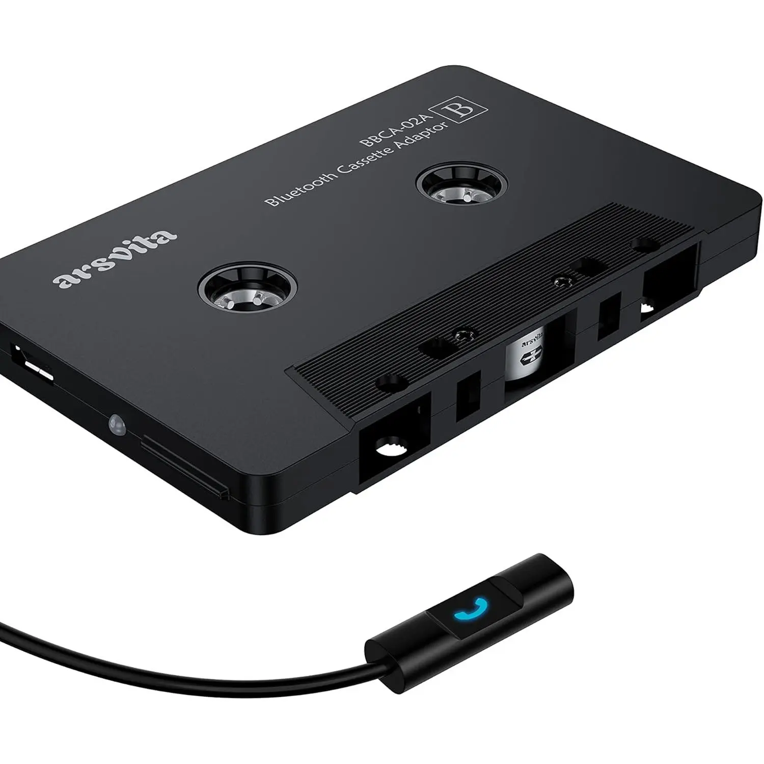 Bluetooth 5.0 Cassette to Aux Adapter for Car, Tape Audio Adapter, Hands-Free Call, Charcoal Black
