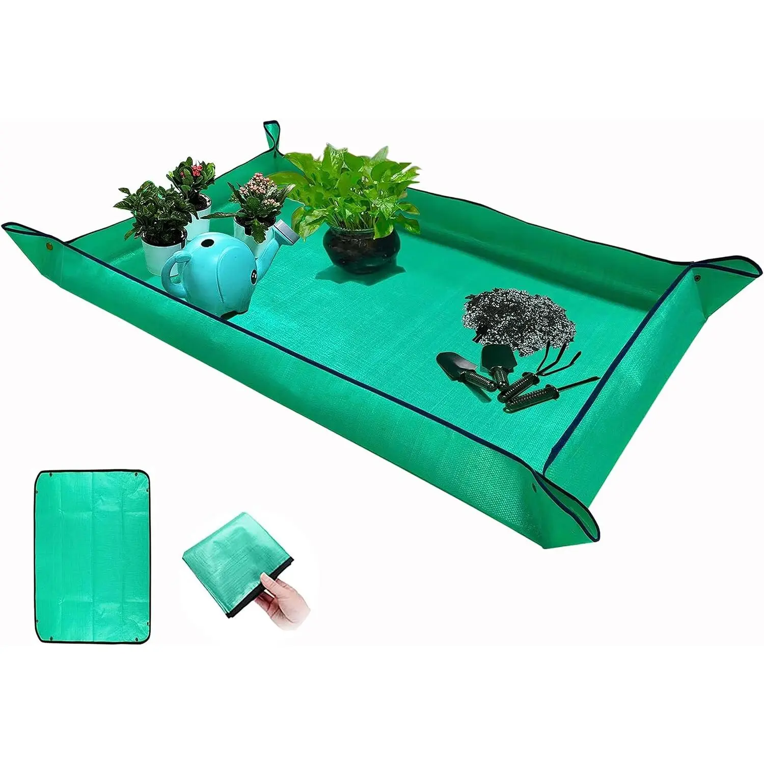 Foldable Thick Fabric Repotting Mat - Waterproof for Indoor Use Transplanting, Counter Top Mess Control, Portable Succulent Gardening Mat (43in*30in, Green)