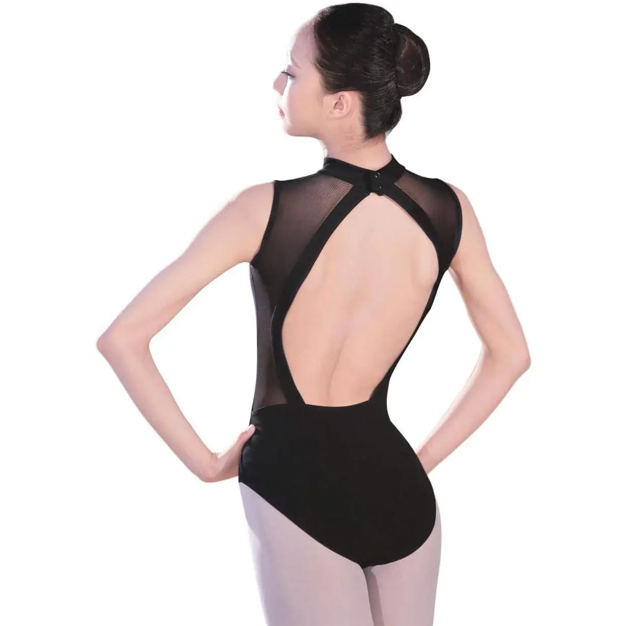 Women's Black Mesh Dance Leotards - Short Sleeve, Mesh Sleeveless Option, Nylon-Cotton Spandex Blend, Open-Back, Multi-Size for Aerial Yoga, Ballet, Gymnastics (Sports & Outdoor Dancewear, Female Activewear)