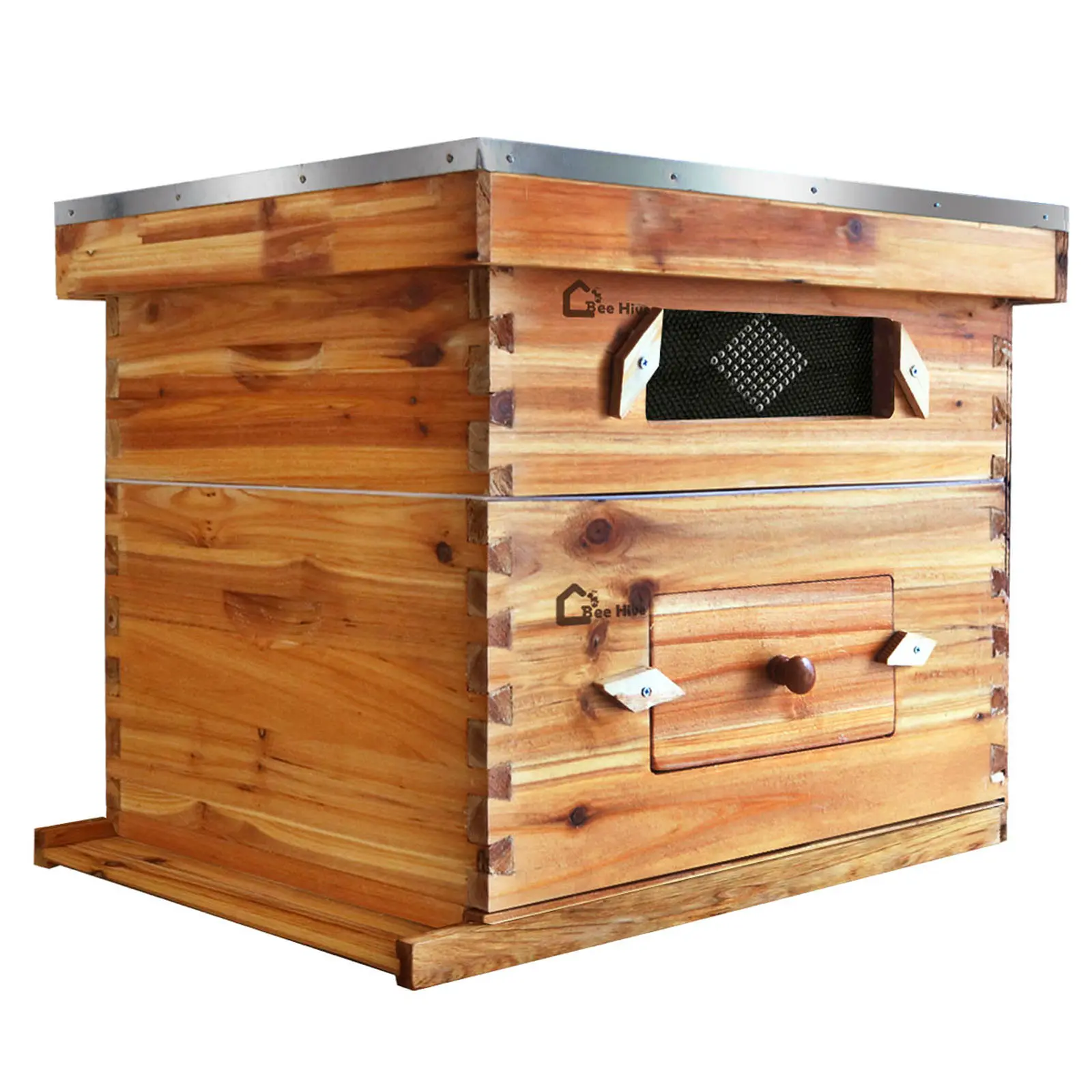 10-Frame Beeswax-Dipped Bee Hive Starter Kit for Beginner Beekeepers, Includes 1 Deep Box, 1 Medium Box with Acrylic Window, Beehive Frames and Wax Foundations