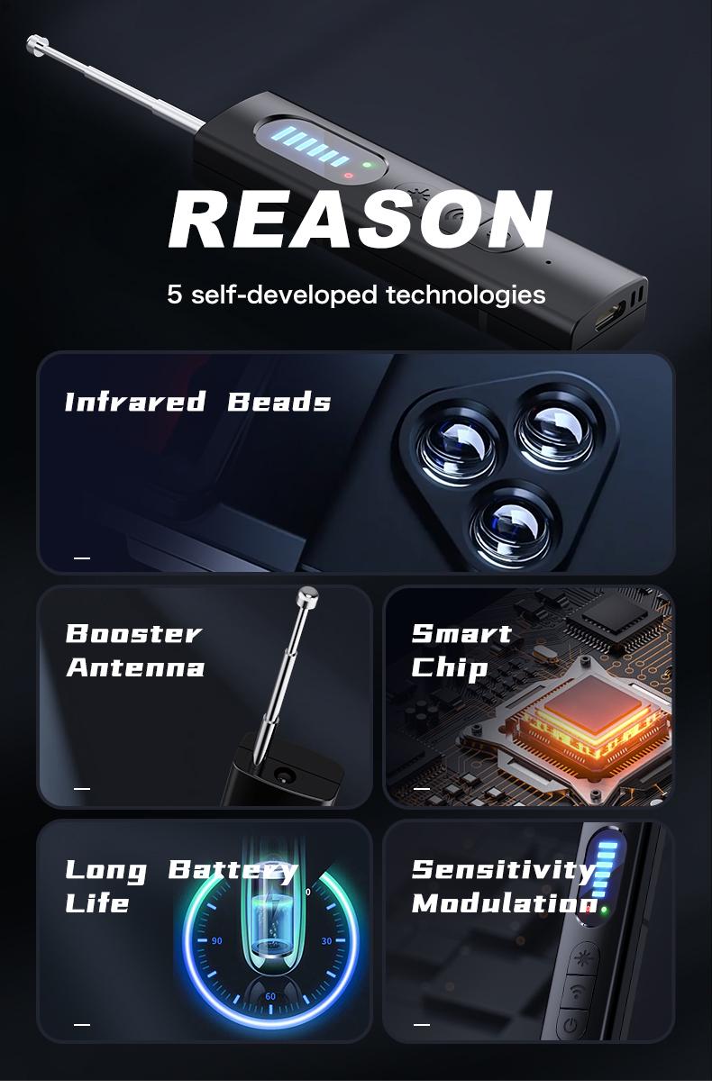 Multi-Functional RF Signal DetectorHidden Camera Detector Anti-Spy Car GPS Tracker Listening Device Bug RF Wireless All Signal Scanner Gadget Security Protection